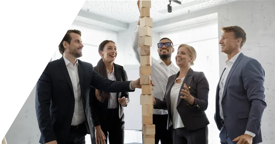 Team building a wooden tower